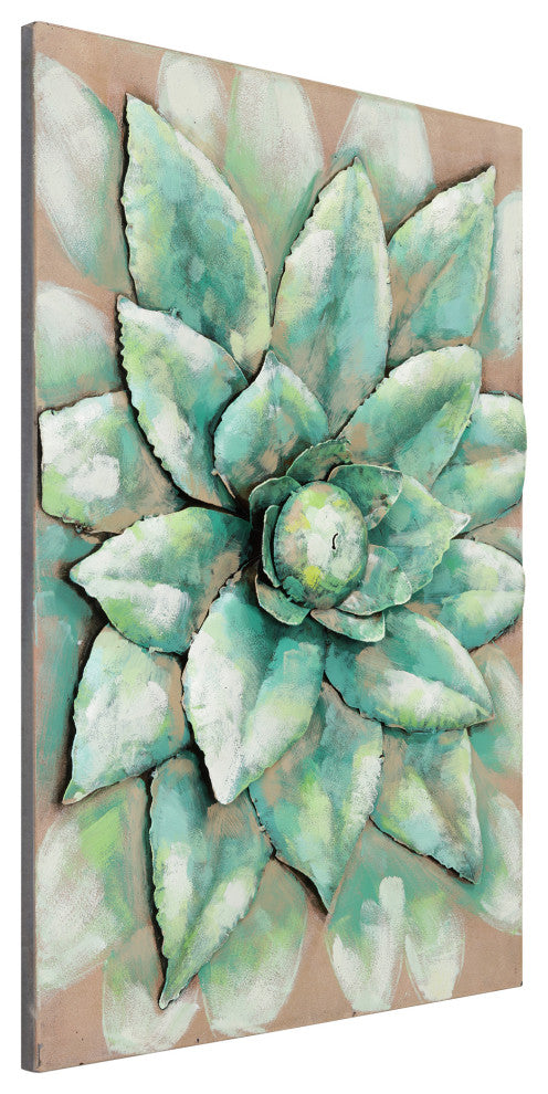 "Succulent 2" Mixed Media Iron Hand Painted Dimensional Wall Art