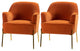 Nora Upholstered Velvet Accent Chair With Golden Base Set of 2, Orange