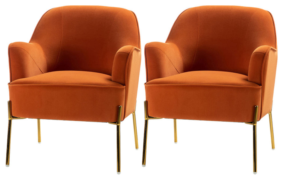 Nora Upholstered Velvet Accent Chair With Golden Base Set of 2, Orange