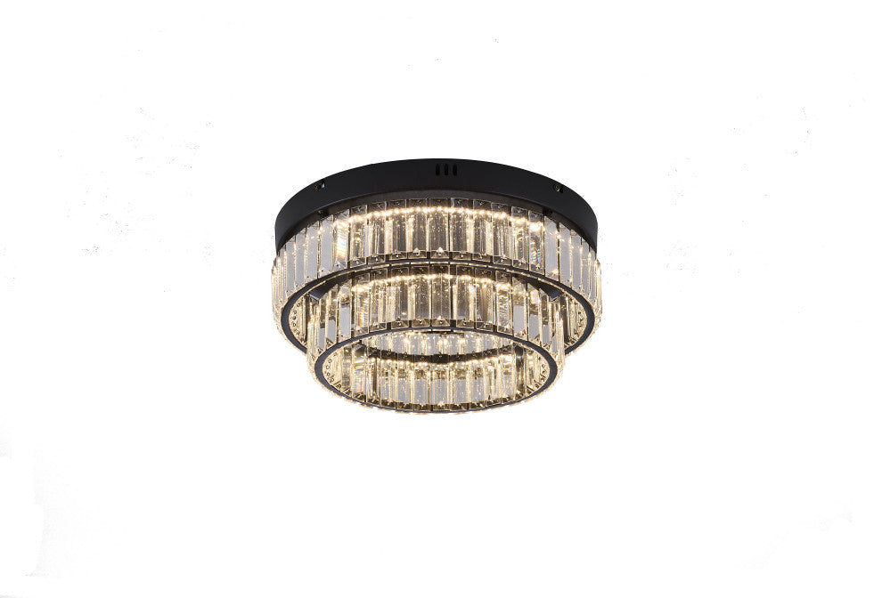 2-Light Dimmable Satin Black LED Flush Mount With Clear Crystal