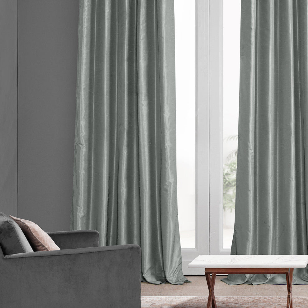 Silver Vintage Textured FauxDupioni Silk Curtain Single Panel, 50"x120"