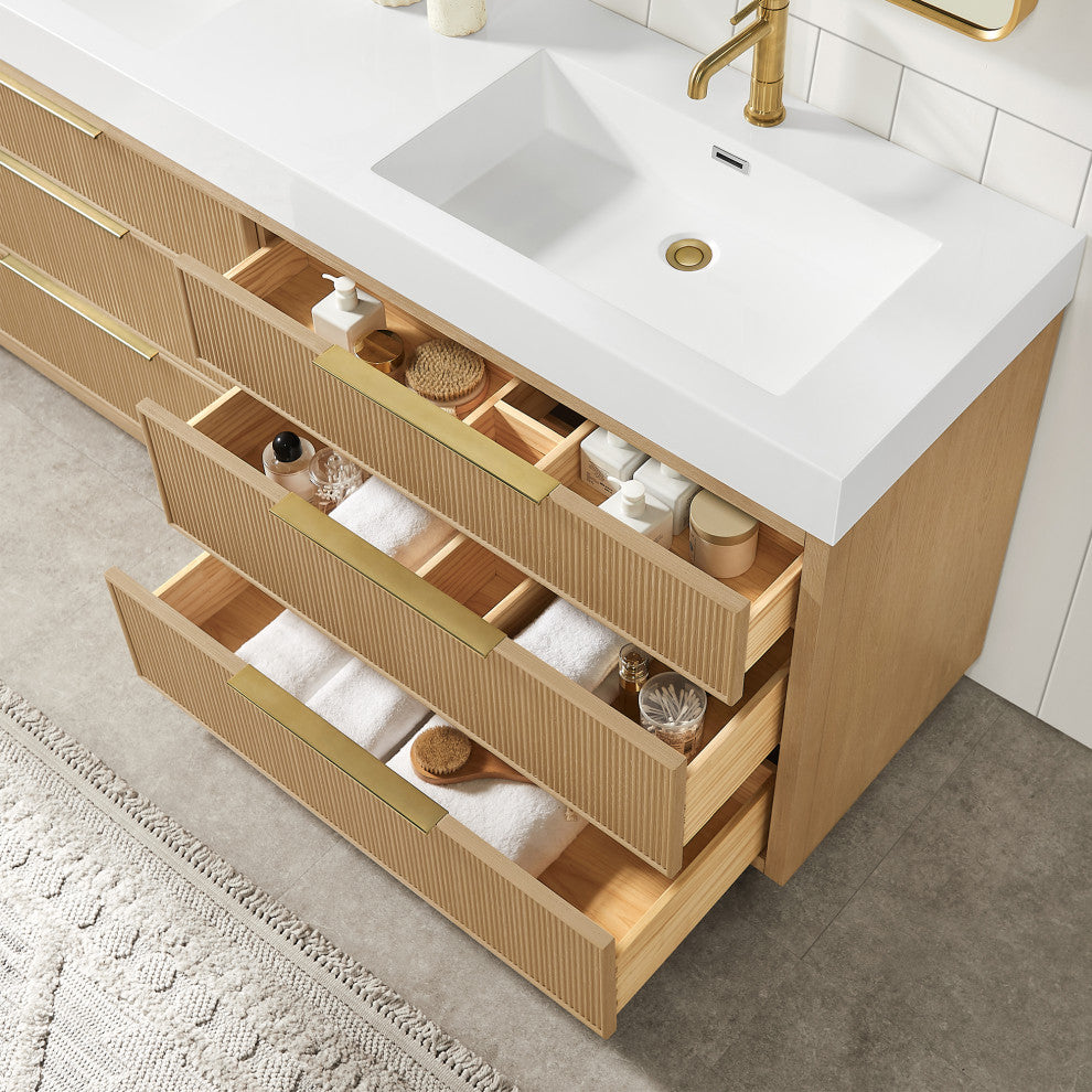 Hohhot Bath Vanity, Stone Sink Top No Mirror, Washed Ash Gray, 72", Double Vanity