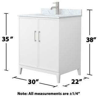 Elan 30" Single Vanity, White, White Carrara Marble Top, Nickel Trim