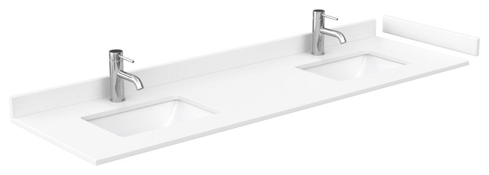 72"DBL Vanity Dark Blue, White Cult. Marble Countertop, Sinks, Black Trim