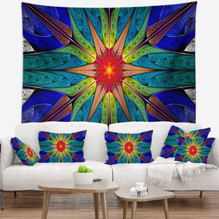 Budding Fractal Colorful Flower Abstract Wall Tapestry, 39"x32"