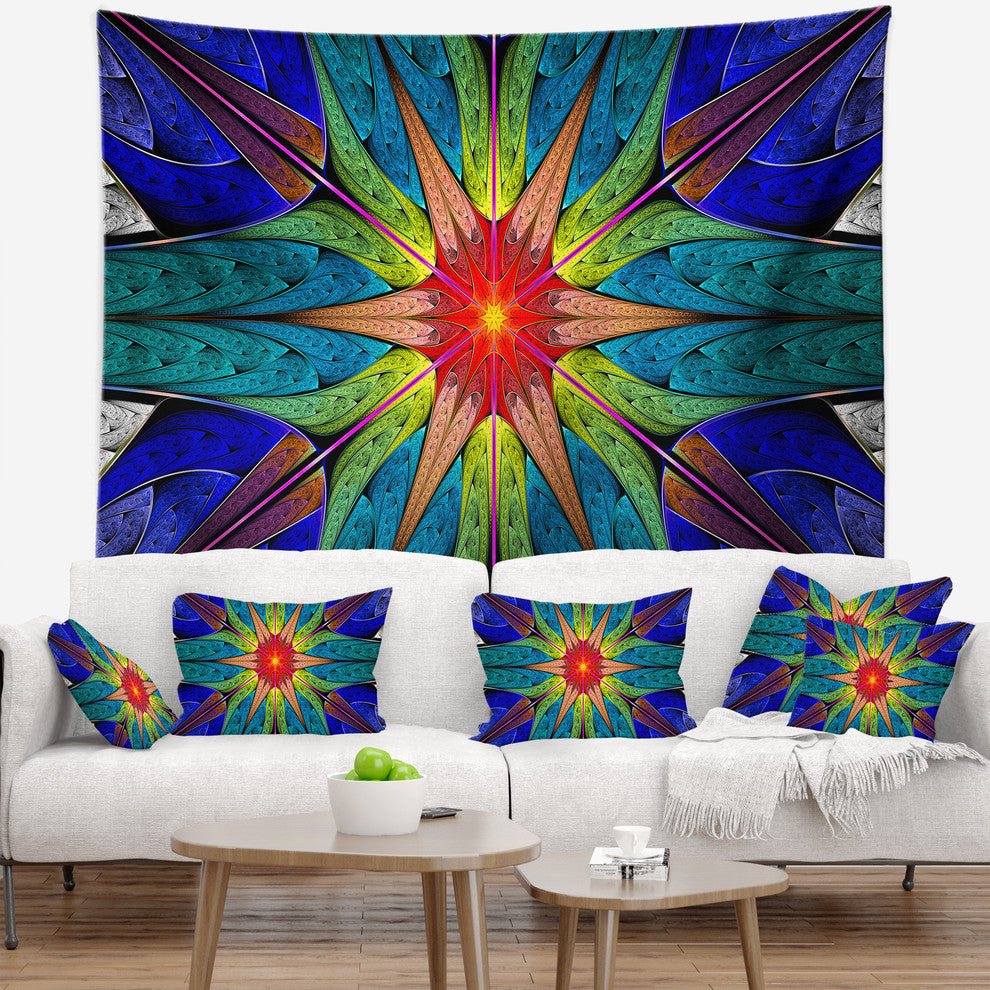 Budding Fractal Colorful Flower Abstract Wall Tapestry, 39"x32"
