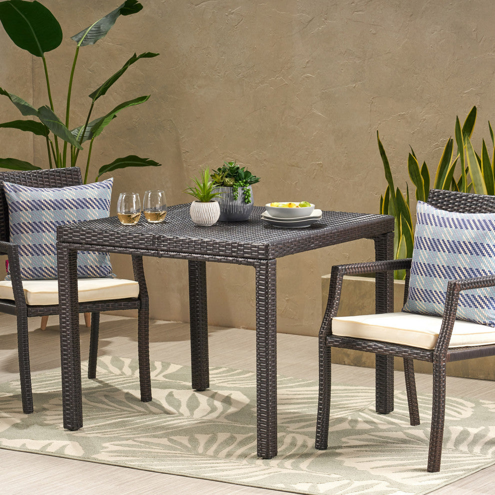GDF Studio Edene Outdoor Multibrown Wicker Square Dining Table