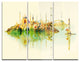 "Istanbul Panoramic View" Watercolor Metal Wall Art, 3 Panels, 36"x28"