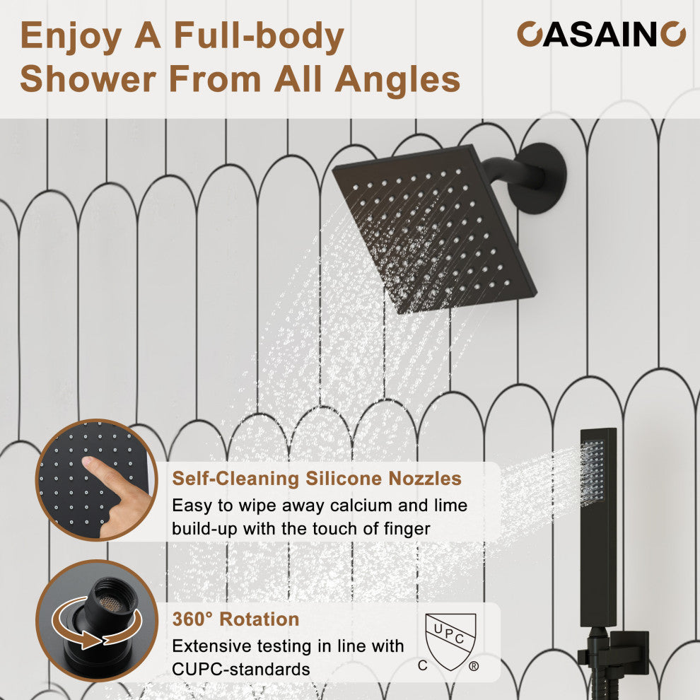 12inch Luxury Shower Dual Shower Head System With LED Light and Bluetooth, Matte Black