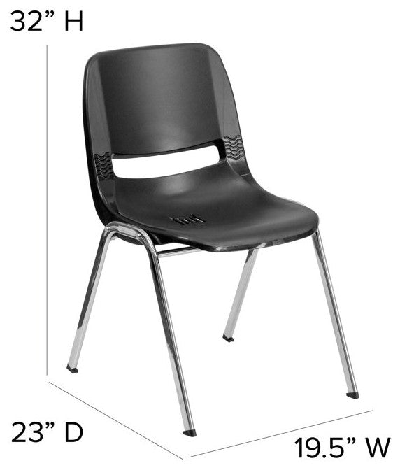 Set of 5 Multipurpose Stack Chairs, Chrome Frame With Vented Plastic Back, Black