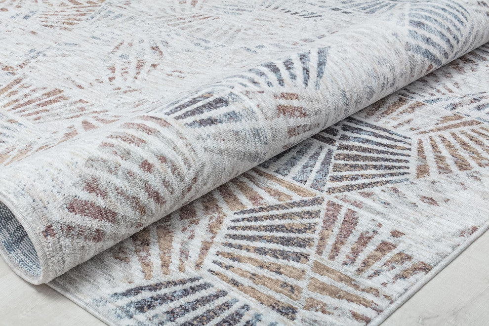 Jade Stonington White Abstract Contemporary White Recycled Area Rug, 5'3" X 7'0"