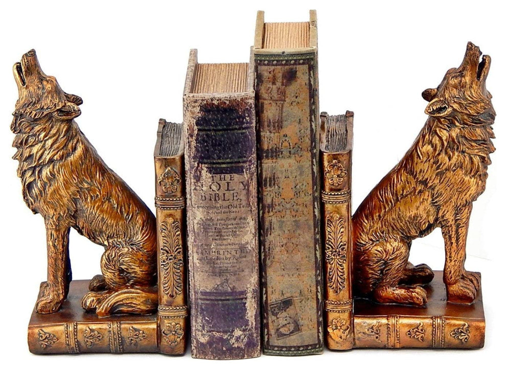 Howling Wolf Bookends in Pair