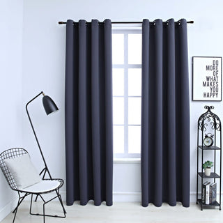 vidaXL Curtains 2 Pcs Blackout Curtains Window Blinds Rings Anthracite Fabric