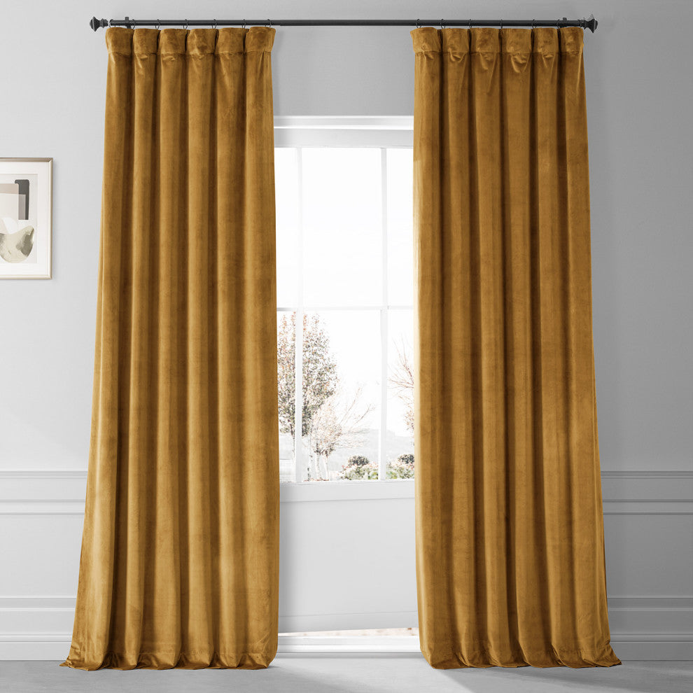 Signature Plush Velvet Blackout Curtain Single Panel, Apple Cider Gold, 50wx84l