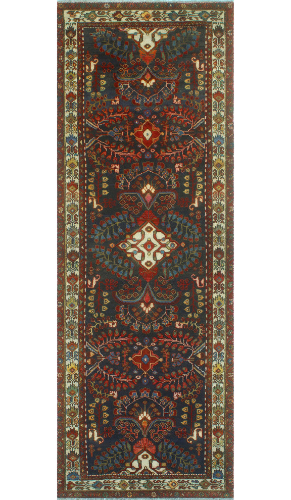 Fine Vintage Distressed Gulbarshin Navy/Ivory Runner, 3'6x9'10