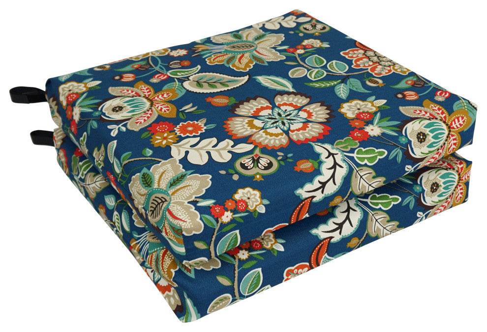 20"X19" Patterned Outdoor Polyester Chair Cushions, Set of 2, Telfair Peacock