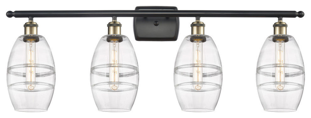 Ballston-Vaz 4-Light 36" Bath Vanity Light, Black Antique Brass, Clear
