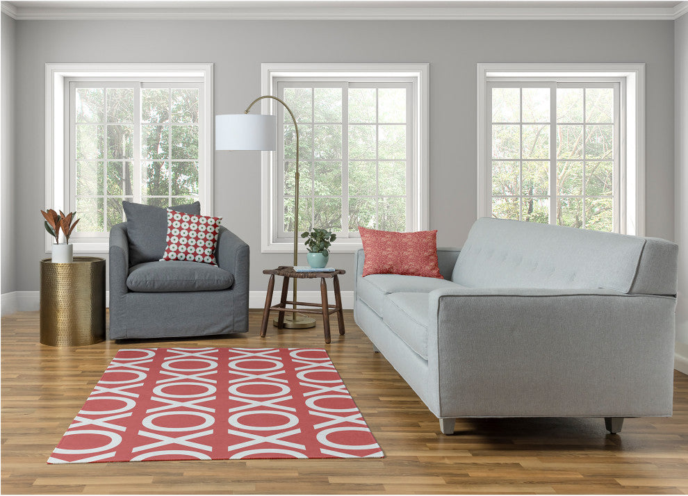 Hugs and Kisses Valentines Chenille Rug, Coral, 4'x6'