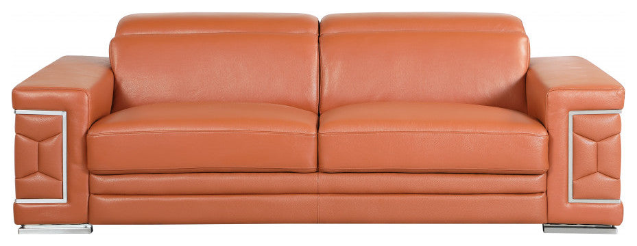 2-Piece Indoor Camel Italian Leather Five Person Seating Set