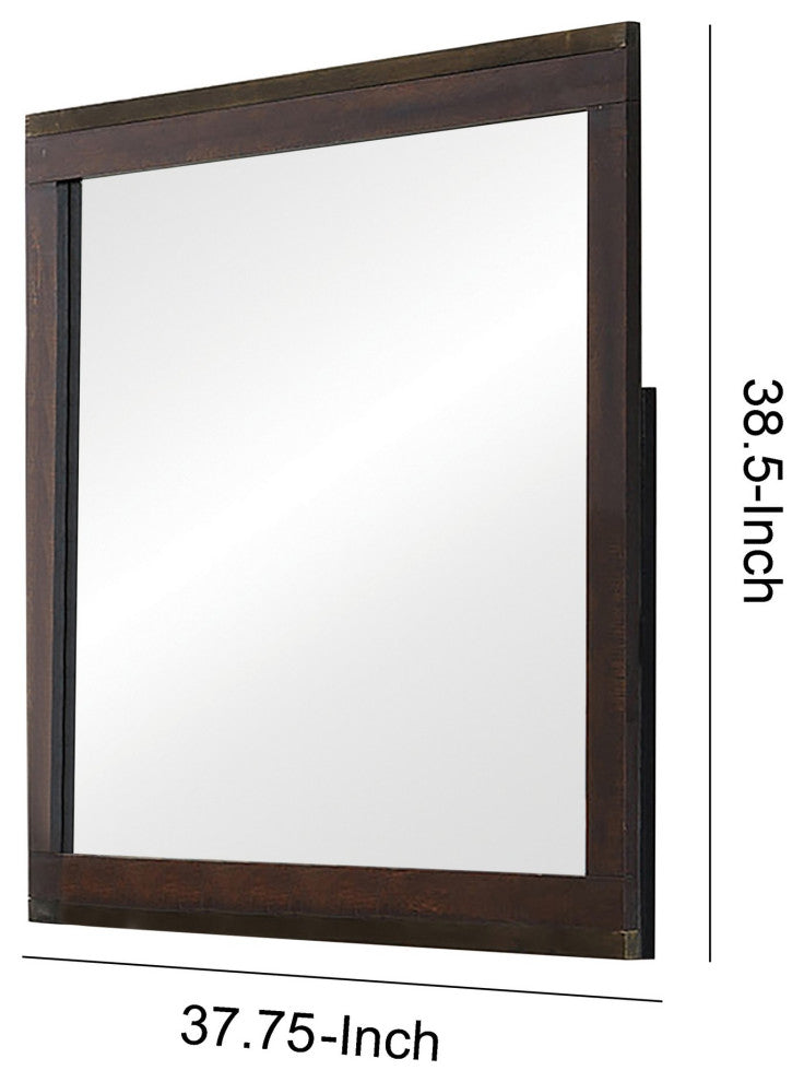 Benzara BM230506 Wooden Frame Mirror With Mounting Hardware, Dark Brown