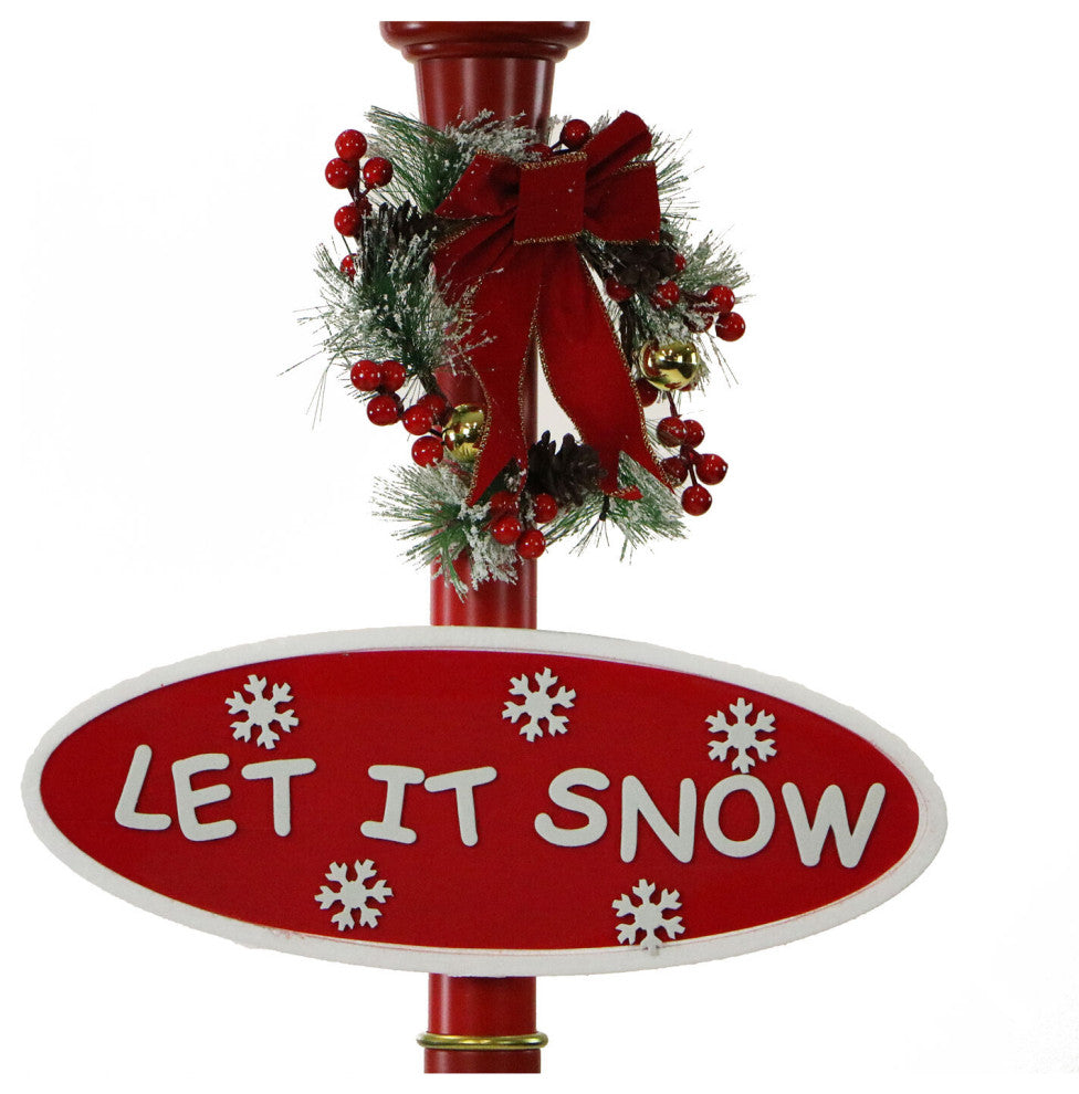 Let It Snow 69" Snow Globe Lamp Post, Red, Santa, 2 Signs, Snow, Holiday Carols