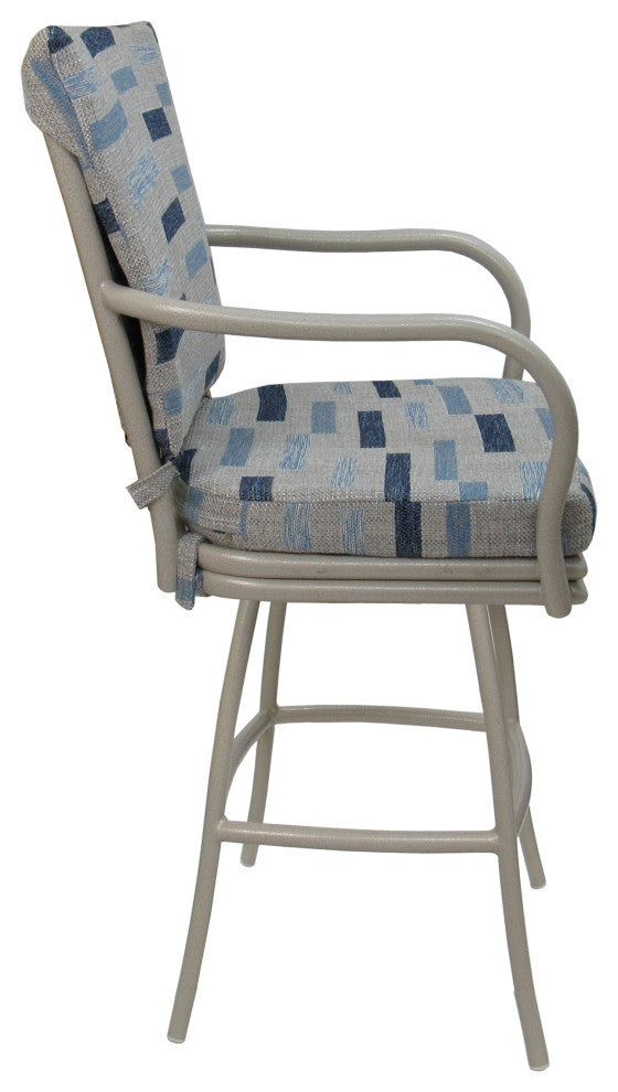 Outdoor Patio Swivel Bar Stool Ofir with Arms, B-W Blue Beige - Beige, 26"