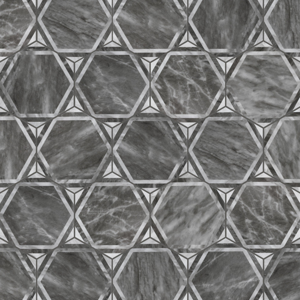 Classico Bardiglio Hex Dimension Porcelain Floor and Wall Tile Sample, Black