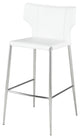 Wayne Bar Stool, Modern Barstool White Leather, Brushed Stainless Steel Legs
