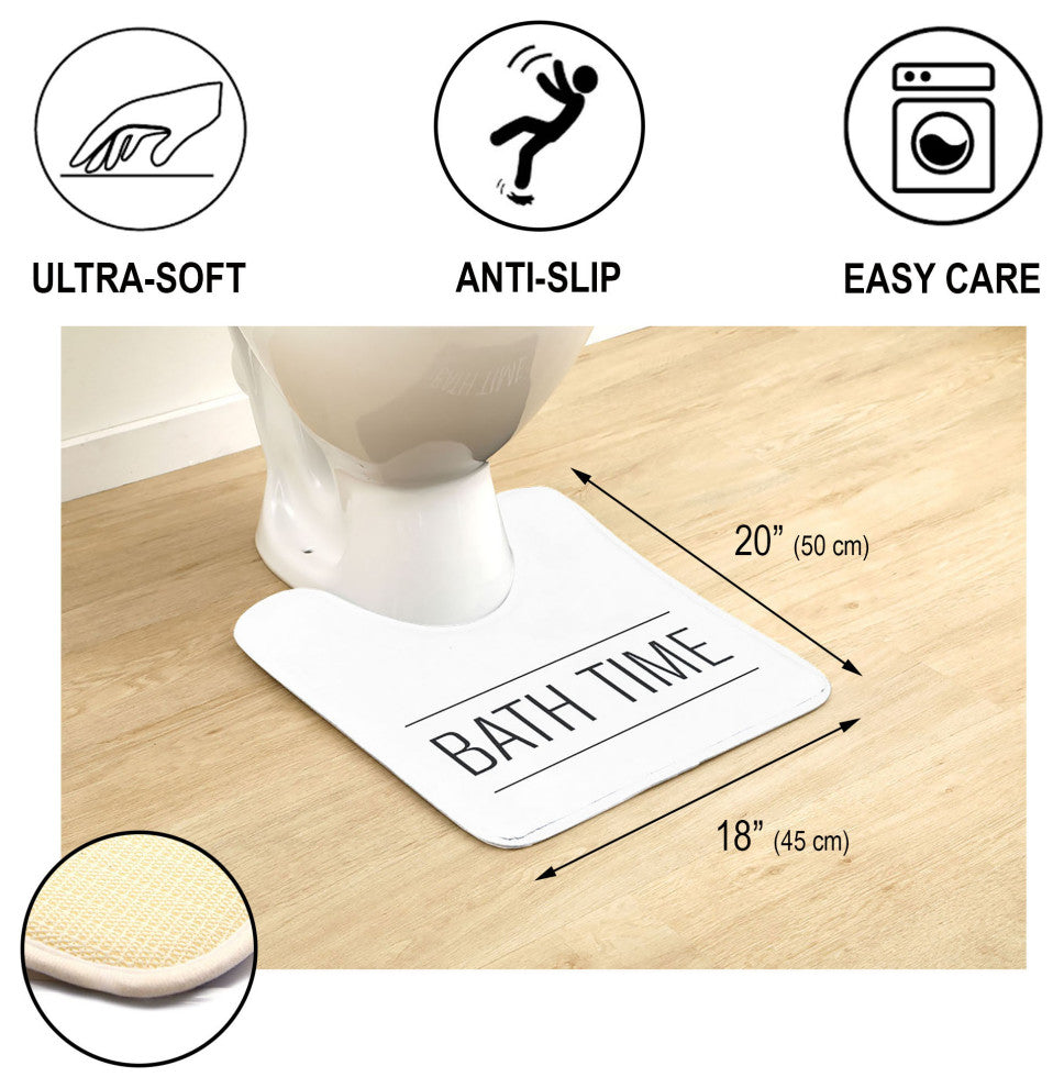 Bathroom Accessories Bath Time Collection, White, Set Bathmat and Contour Rug