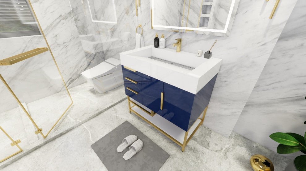 Madison 36" Freestanding Vanity With Reinforced Acrylic Sink, High Gloss Blue
