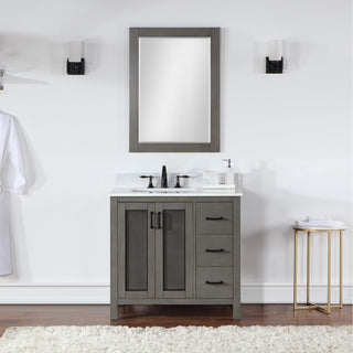 Ivy Rectangular Bathroom Wood Framed Wall Mirror, Classical Gray, 28"