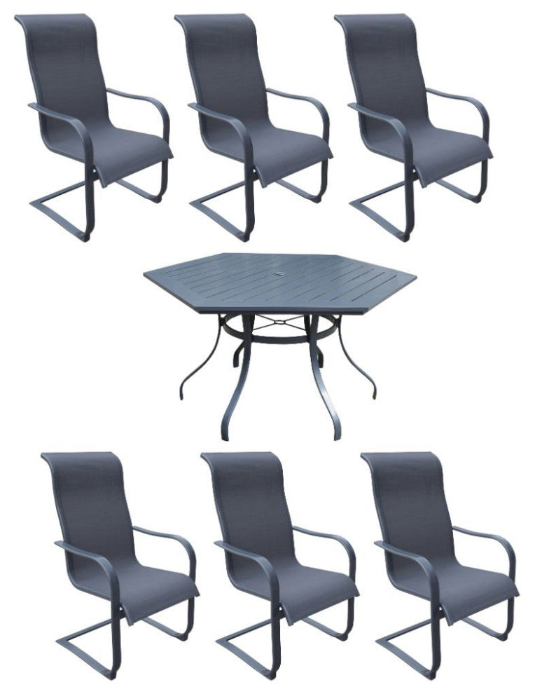 Santa Fe 7 Piece Spring Chair 60" Hexagon Dining Set