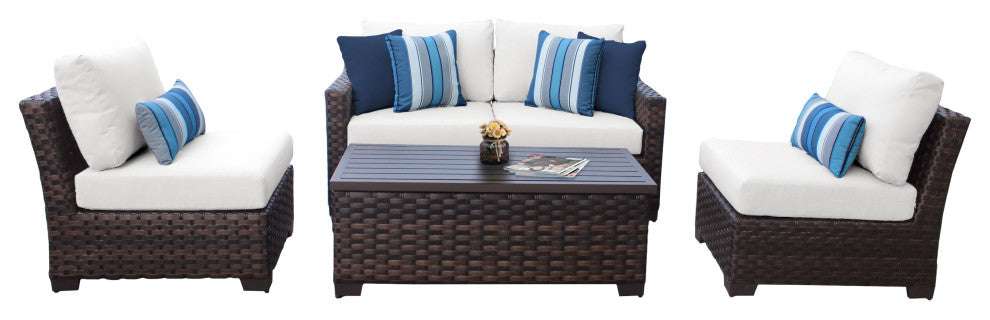kathy ireland River Brook 5 Piece Wicker Patio Furniture Set, Alabaster