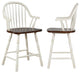 24" Counter Height Windsor Arm Stool, Antique White and Chestnut Brown, Set of 2