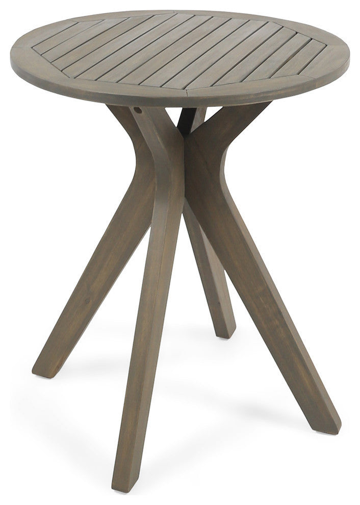 GDF Studio Brigitte Outdoor Round Acacia Wood Bistro Table with X Legs, Gray