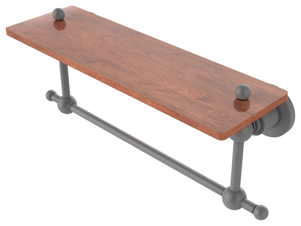 Astor Place 16" Solid Wood Shelf with Towel Bar, Matte Gray