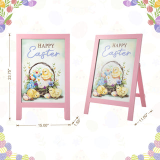 24"H Easter Wooden Chicks Easel Porch Sign