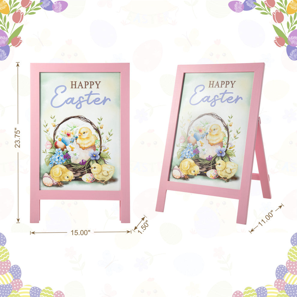 24"H Easter Wooden Chicks Easel Porch Sign