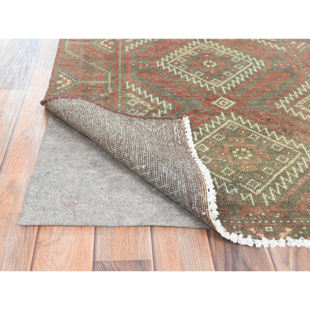 Umber Brown Vintage Persian Baluch Worn Wool Hand Knotted Oriental Rug 3'x5'5"