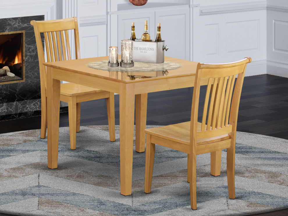 3-Piece Dinette Table Set - Table And 2 Wood Seat Dining Chairs In Oak Finish