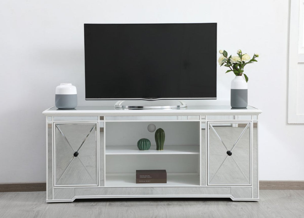 Elegant MF60160AW Modern 60" Mirrored Tv Stand, Antique White