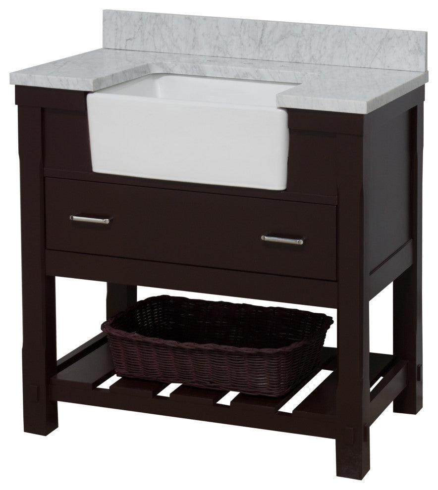 Charlotte 36" Bathroom Vanity, Chocolate, Carrara Marble Top