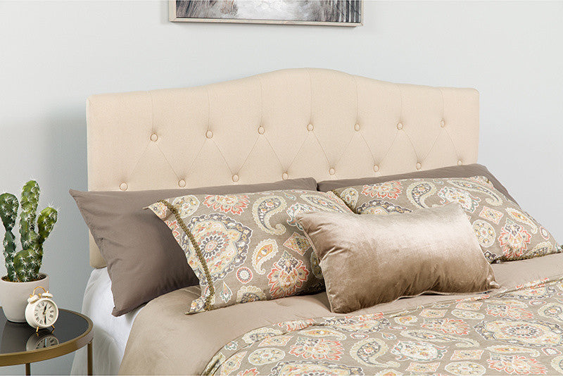 Cambridge Tufted Upholstered Twin Size Headboard in Beige Fabric