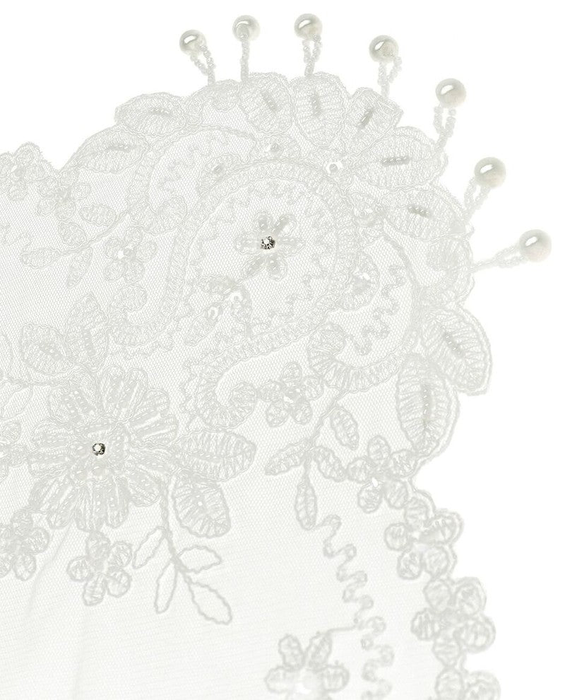 Paisley Lace Embroidered Tablecloth With Beaded Accents, 80"x80"