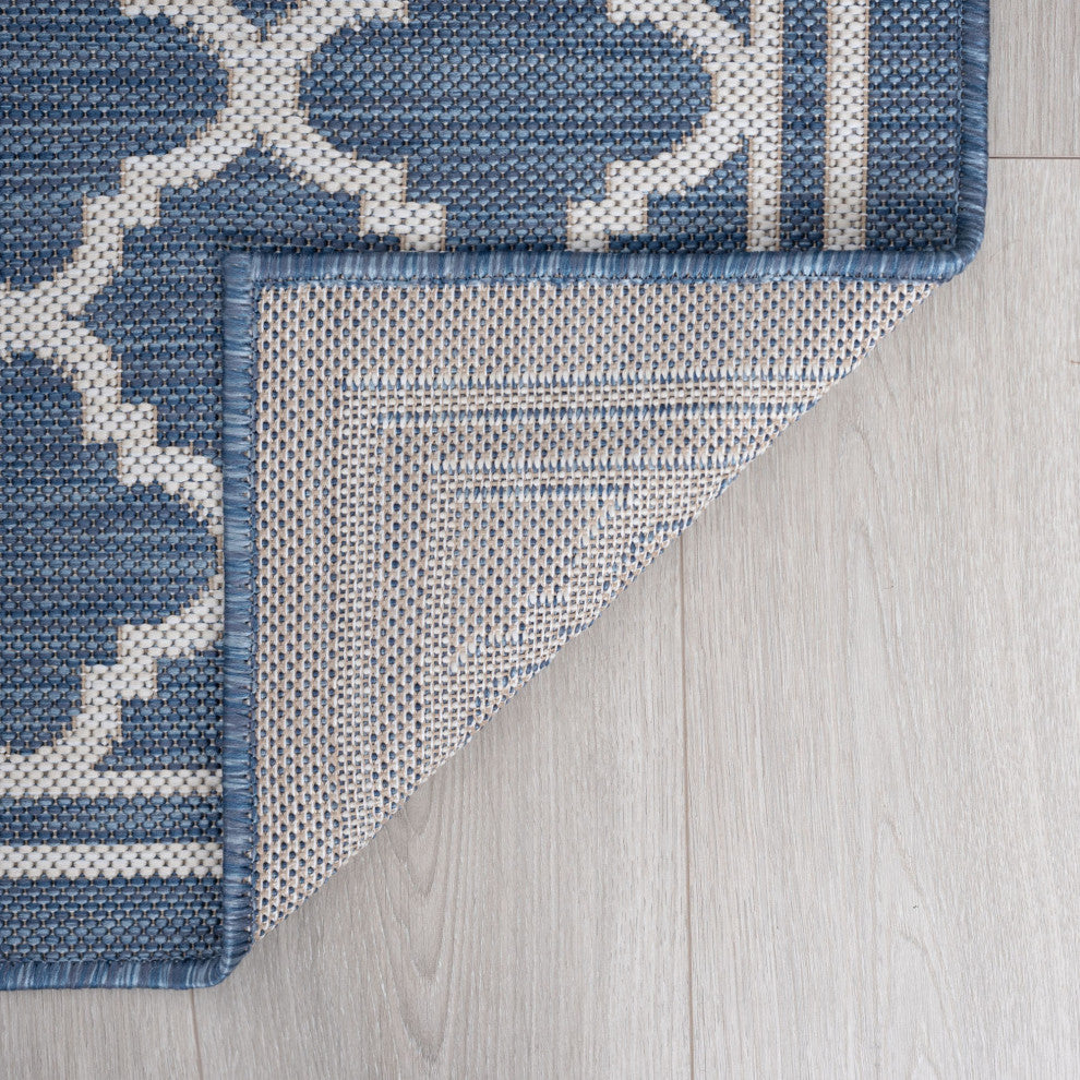 Shaila Transitional Geometric Blue Rectangle Indoor/Outdoor Area Rug, 8'x10'