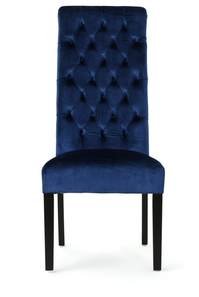GDF Studio Leona Tall Back Tufted New Velvet Dining Chairs, Set of 2, Navy Blue