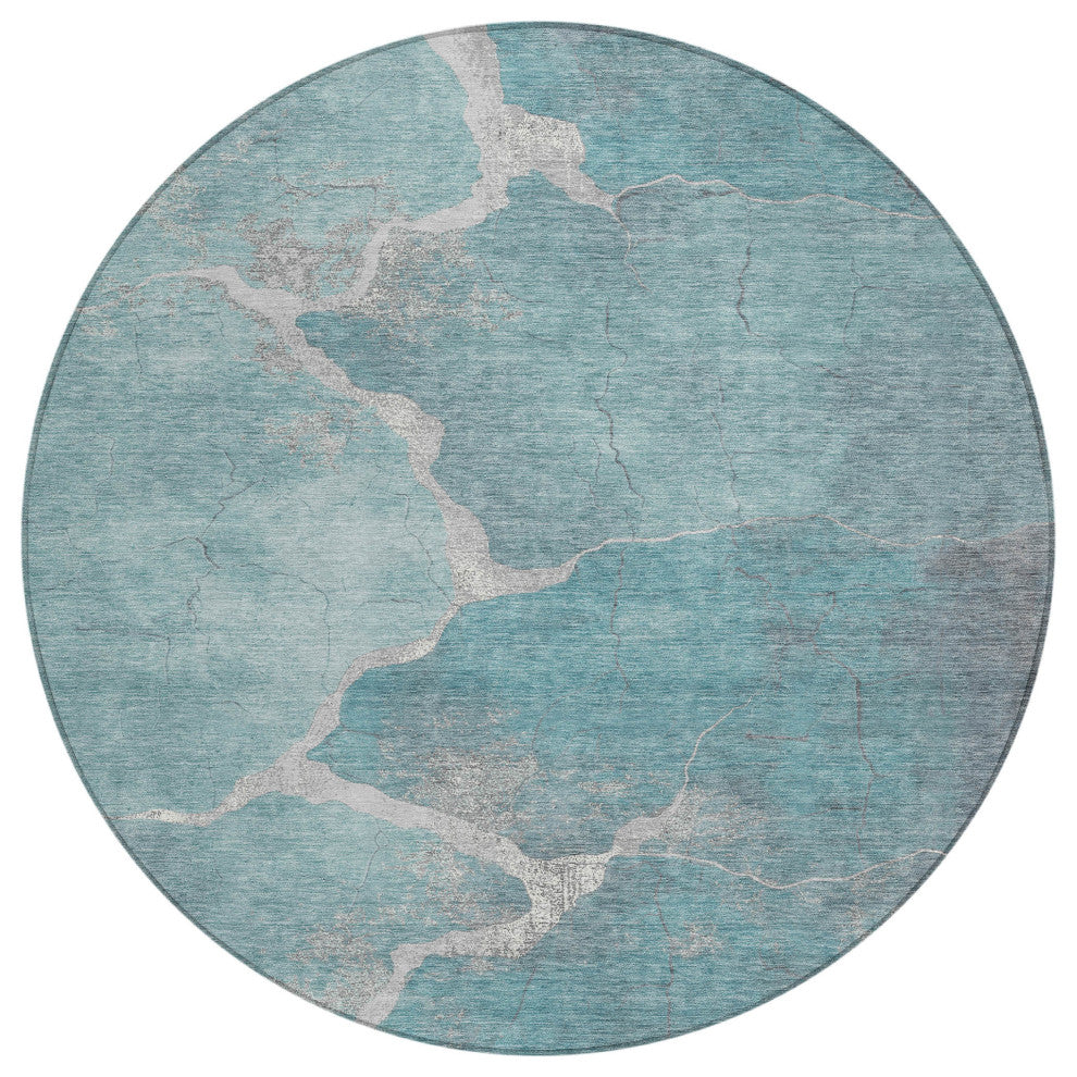 Machine Washable Indoor/Outdoor Chantille ACN1889 Teal 8' x 8' Round Rug