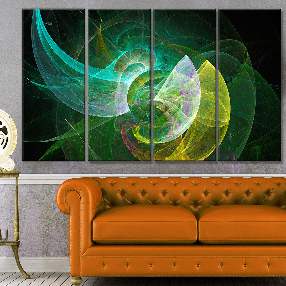 Green Mystic Psychedelic Texture, Abstract Art on Canvas, 48"x28", 4 Panels