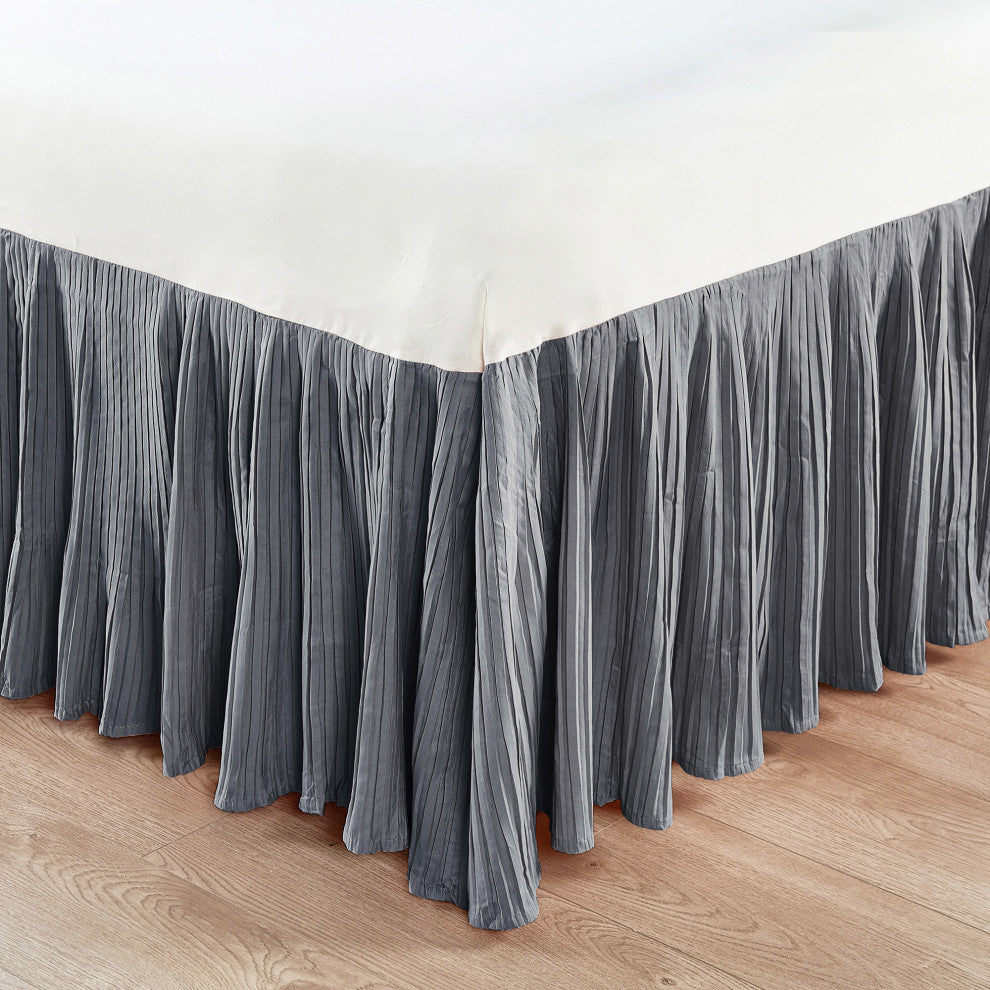 18" Pleated Bed Skirt, Gray, Queen
