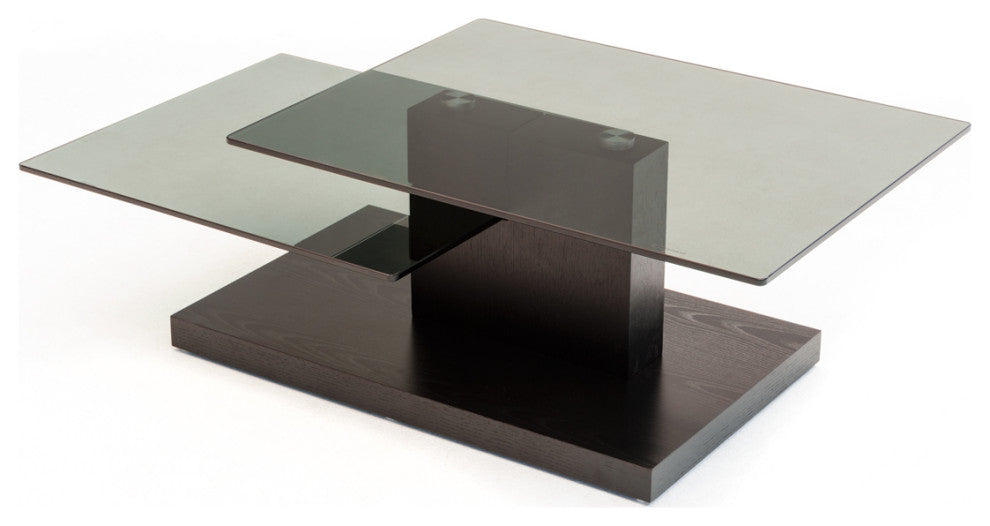 HomeRoots 15" Black Oak MDF and Glass Coffee Table
